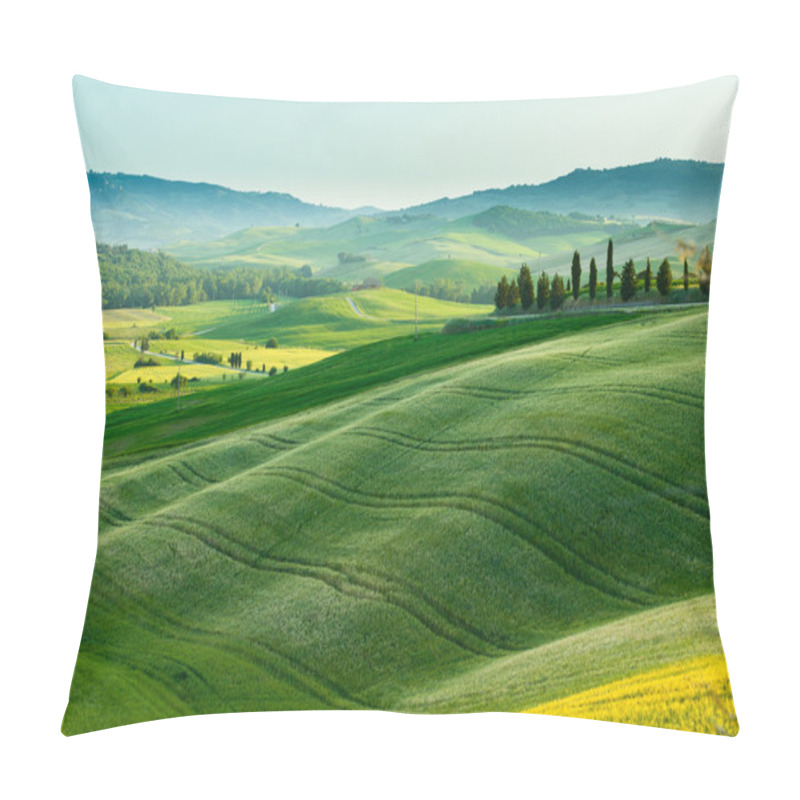 Personality  Sunset Over A Spring Landscape Of Tuscany Fields, Italy Pillow Covers