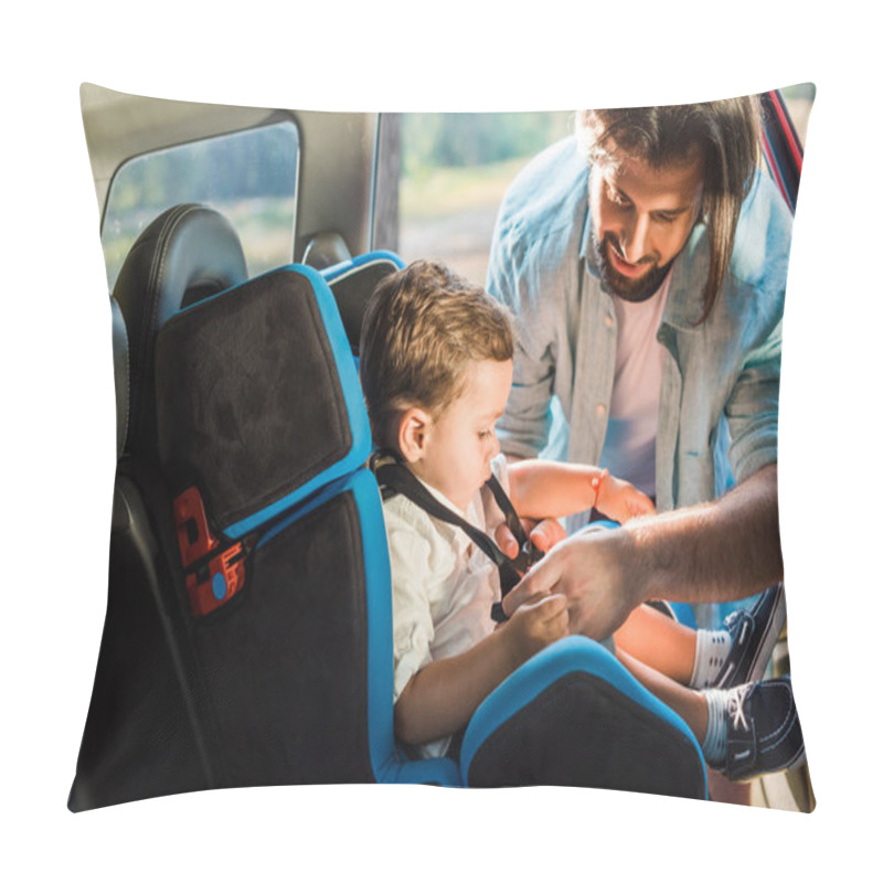 Personality  Handsome Father Fastening Son In Safety Seat In Car Pillow Covers