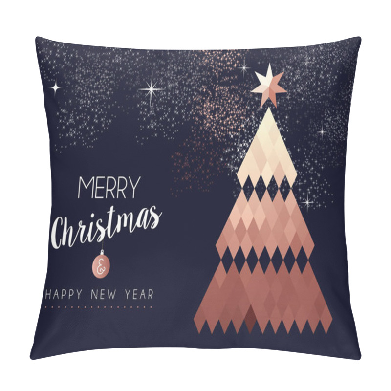 Personality  Merry Christmas And Happy New Year Fancy Copper Pine Tree. Ideal For Xmas Greeting Card Or Elegant Holiday Party Invitation.  Pillow Covers