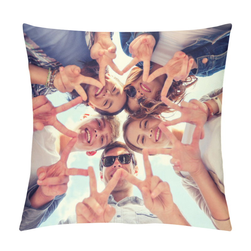 Personality  Group Of Teenagers Showing Finger Five Pillow Covers