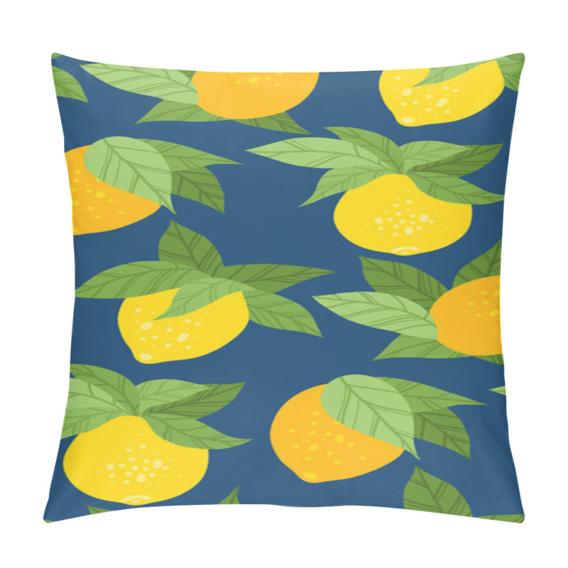 Personality  Vector Seamless Texture With Yellow Lemons With Foliage On A Blue Background. Contrasting Texture With Sour Fruits. Summer Background For Fabrics, Wrapping Paper And Wallpaper Pillow Covers