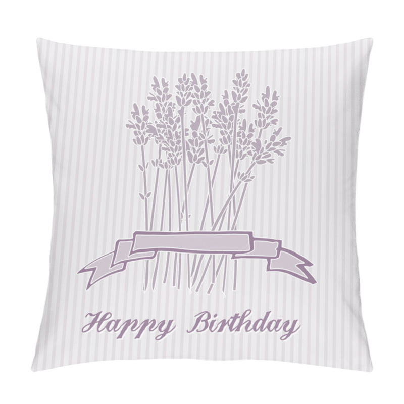 Personality  Romantic Birthday Card With Lavender Bouquet, Invitation, Vector  Pillow Covers