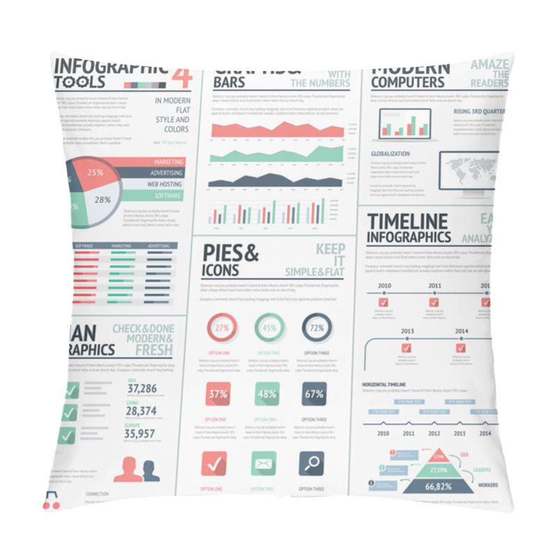 Personality  Big Set Of Infographic Elements Red Green Vector EPS10 Pillow Covers