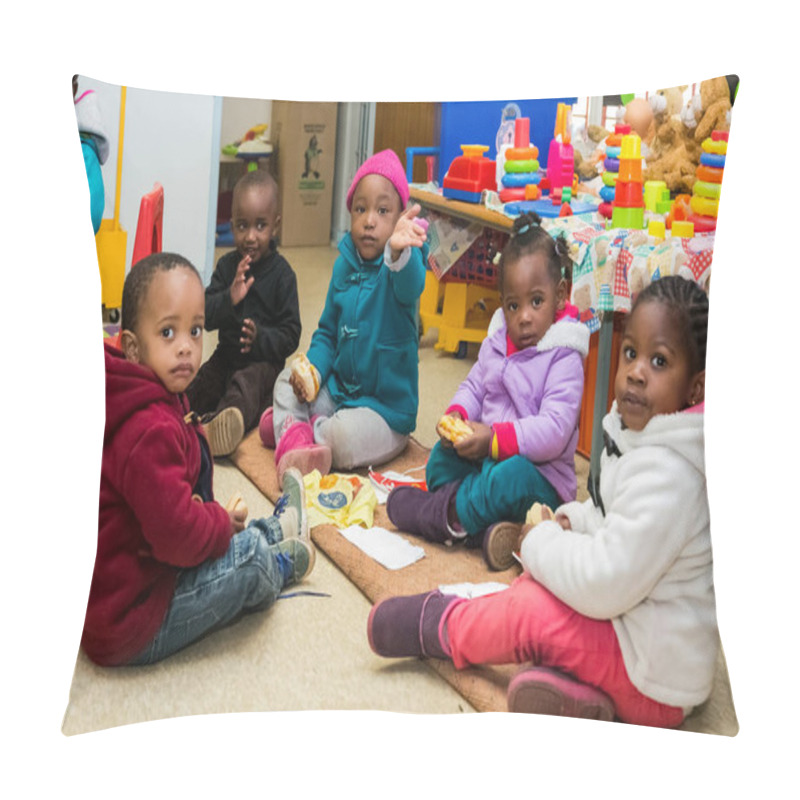 Personality  Johannesburg, South Africa - June 13, 2014: Young African Kids At Small Creche Daycare Preschool Pillow Covers