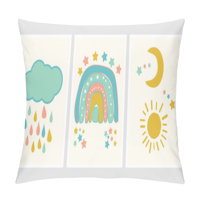 Personality  Scandinavian Style Cute Posters With Rainbow, Cloud And Sun. Childish Drawing For Nursery Design. Fun Doodle Rainbow. Hand Drawn Illustration. Scandinavian Nursery Design. Pillow Covers