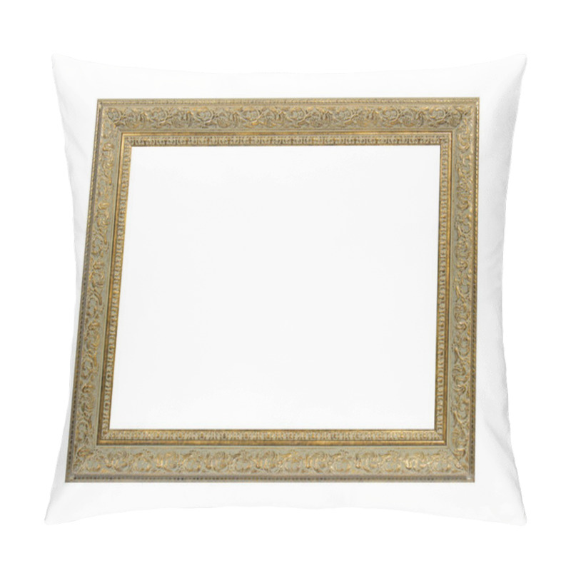 Personality  Old Empty Wooden Frame For Paintings With Gold Patina. Isolated On White Background Pillow Covers