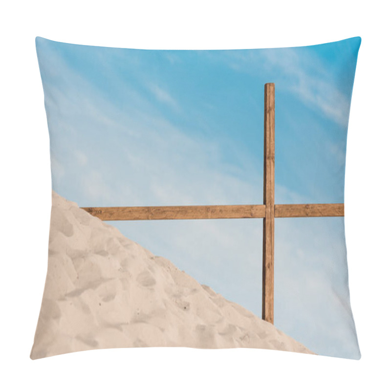 Personality  Wooden Cross On Golden And Wavy Sand In Desert  Pillow Covers