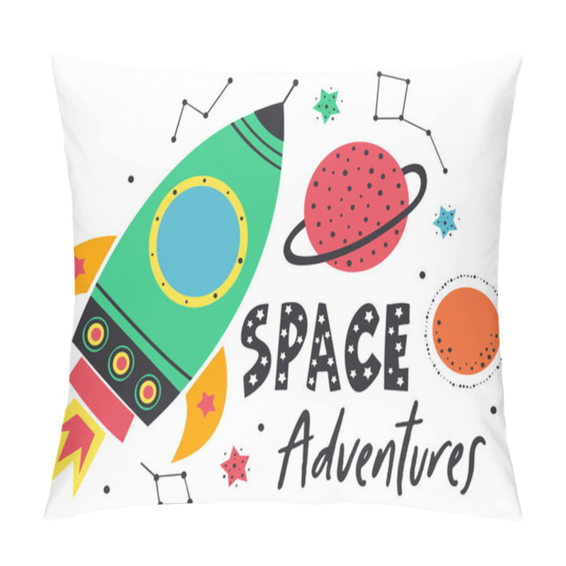 Personality  Rocket With Planets In Space On White Background  - Vector Illustration, Eps     Pillow Covers