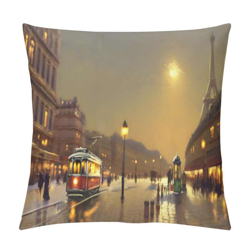 Personality  Night View Of The City. Oil Paintings Landscape, Night View Of The City Of The City. Artwork, Fine Art, People Walking On The Street At Night Pillow Covers