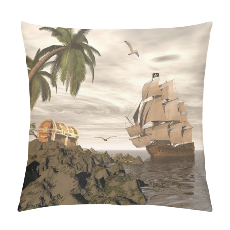 Personality  Pirate Ship Finding Treasure - 3D Render Pillow Covers