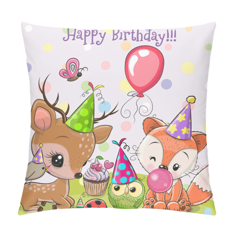 Personality  Cute Deer And Fox Owls With Balloon And Bonnets Pillow Covers