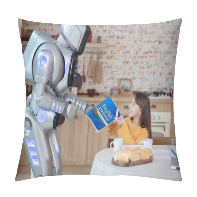 Personality  Robot Giving English Grammar Book To A Girl Pillow Covers