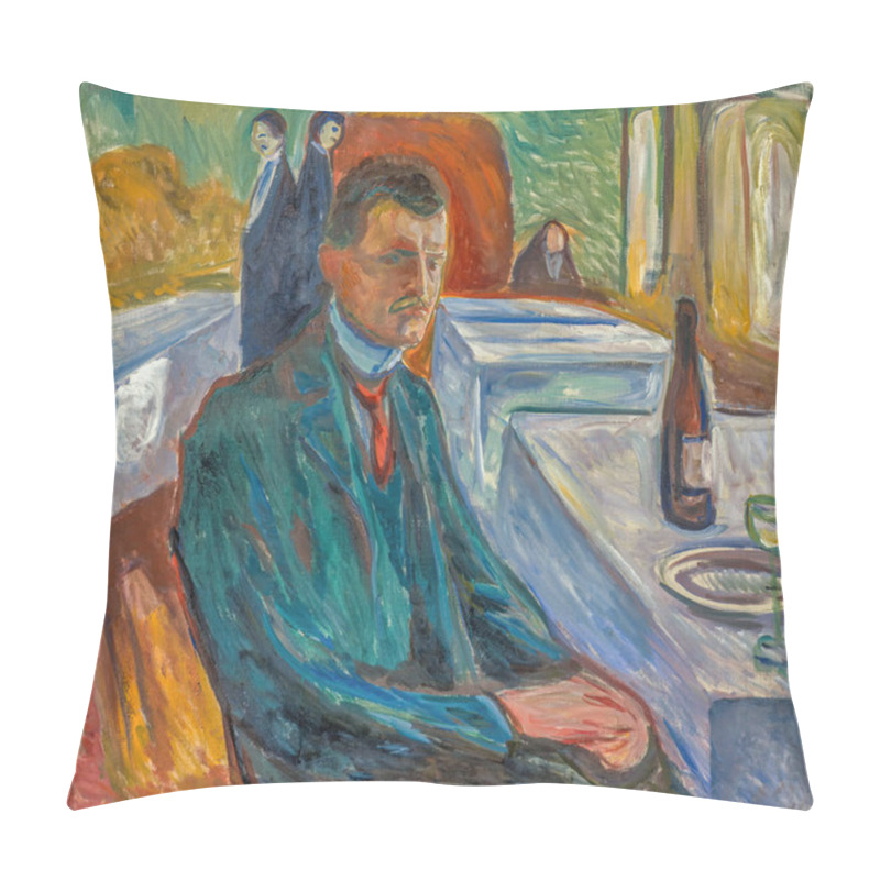 Personality  Edvard Munch, Self-Portrait With A Bottle Of Wine Is An Oil Painting On Canvas 1906 - By Norwegian Painter Edvard Munch  (1863-1944). Pillow Covers