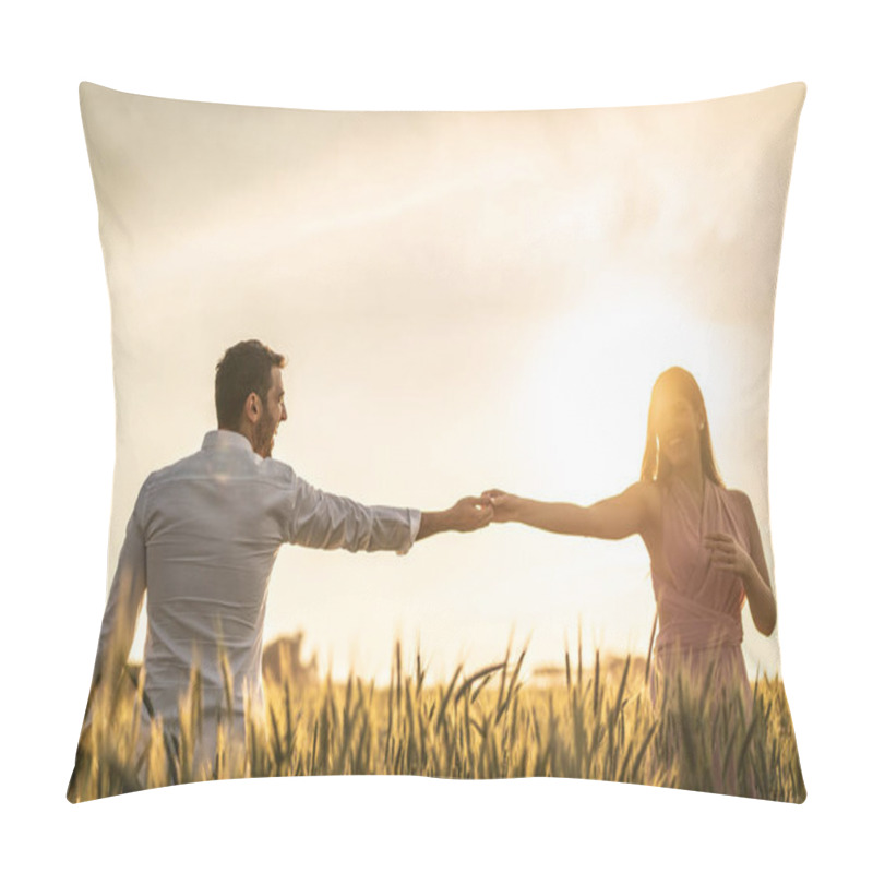 Personality  Romantic Couple On A Love Moment At Gold Wheat Field - Holambra, Sao Paulo, Brazil Pillow Covers