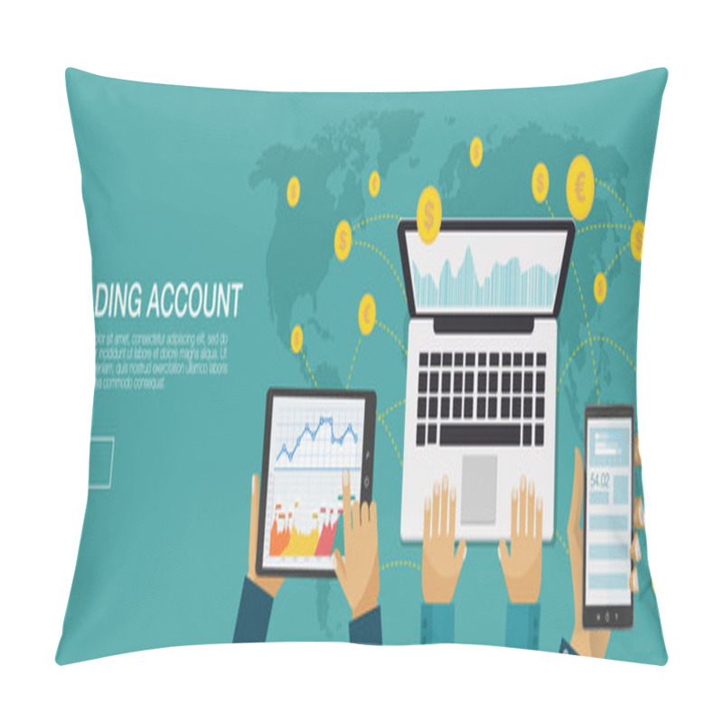 Personality  Vector Illustration. Flat Background. Market Trade. Trading Platform And Account. Moneymaking,business. Market Analysis. Investing. Pillow Covers