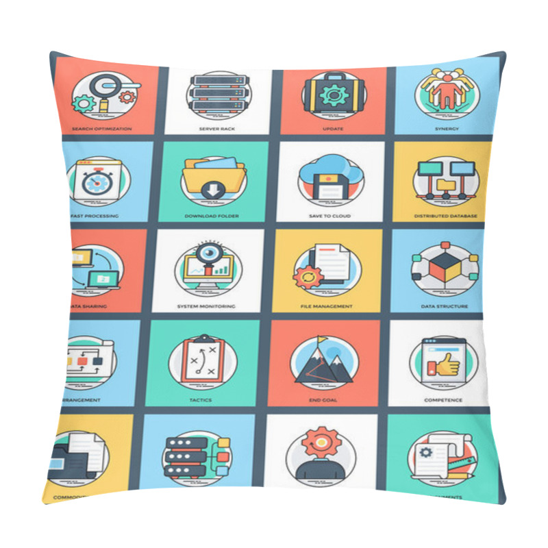 Personality  Business And Data Management Flat Icons Set Pillow Covers