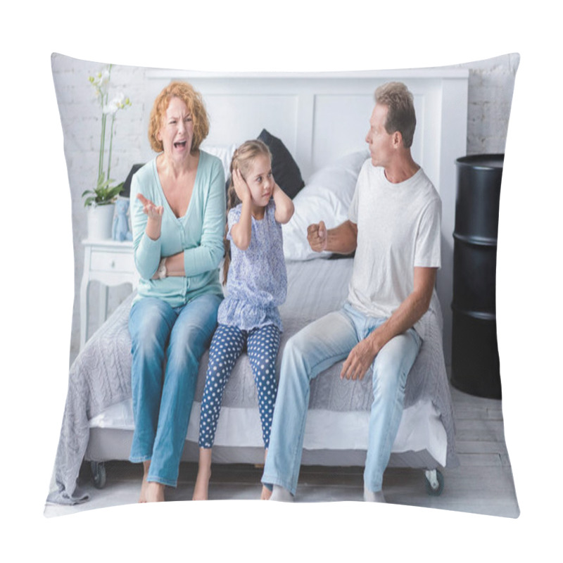 Personality  Irritated Aged Couple Quarreling In Front Of Their Granddaughter Pillow Covers