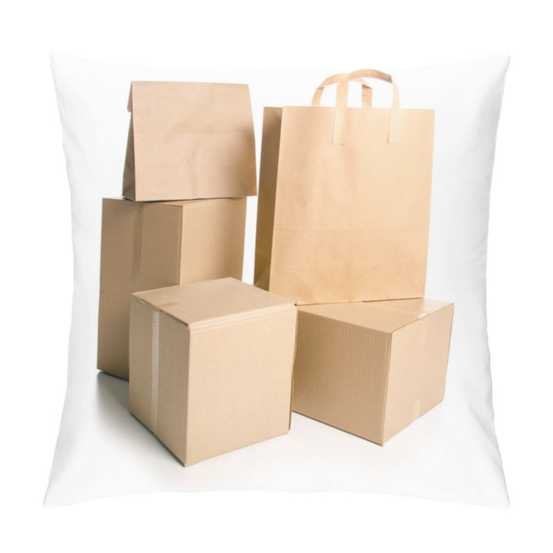 Personality  Boxes Delivery Package Cardboard Paper On White Background Isolation Pillow Covers