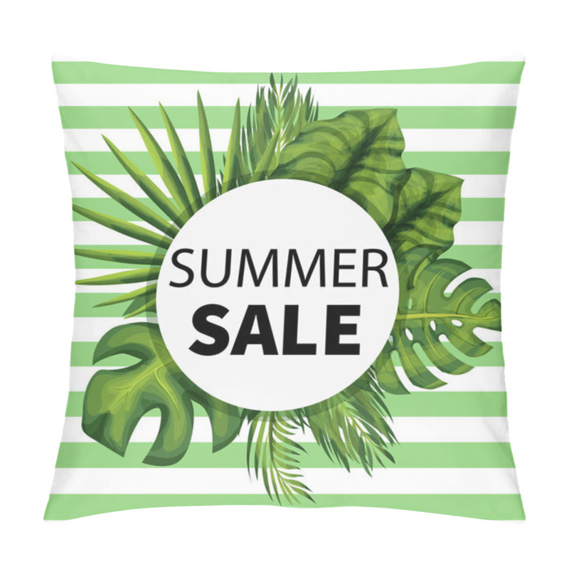 Personality  Summer Seasonal Sale Vector Template. Banner With Exotic Jungle Plant.  Pillow Covers