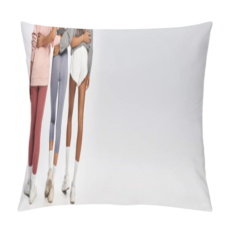 Personality  Cropped Banner, African American Women In Sportswear Posing On Grey Backdrop, Juneteenth Celebration Pillow Covers