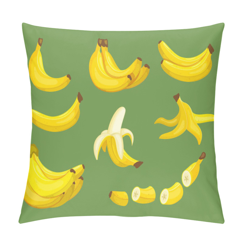 Personality  Bananas Food. Exotic Tropical Healthy Fresh Products Delicious Organic Kitchen Ingredients For Juice. Vector Cartoon Set Pillow Covers