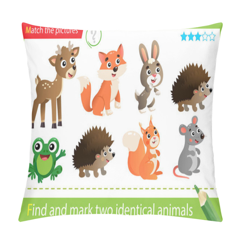 Personality  Find And Mark Two Identical Animals. Puzzle For Kids. Matching Game, Education Game For Children. Color Images Of Wild Animals. Hedgehog, Fox, Frog, Mouse, Squirrel, Deer, Hare. Worksheet For Preschoolers Pillow Covers