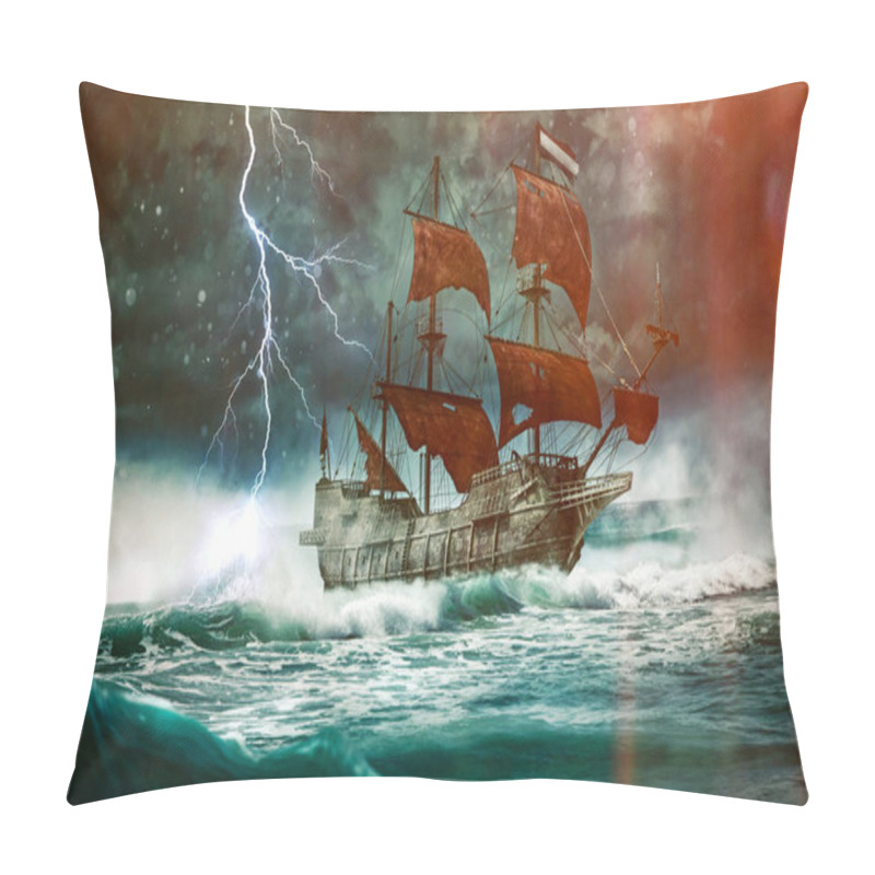 Personality  The Flying Dutchman Drives Through The Stormy Night-3D-Illustrat Pillow Covers