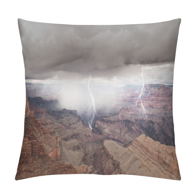 Personality  View Of High Rocky Grand Canyon In Arizona On Grey Clouds Background Pillow Covers