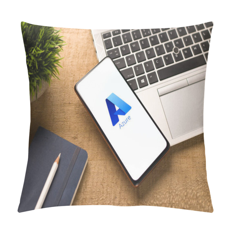 Personality  West Bangal, India - November 11, 2021 : Microsoft Azure Logo On Phone Screen Stock Image. Pillow Covers