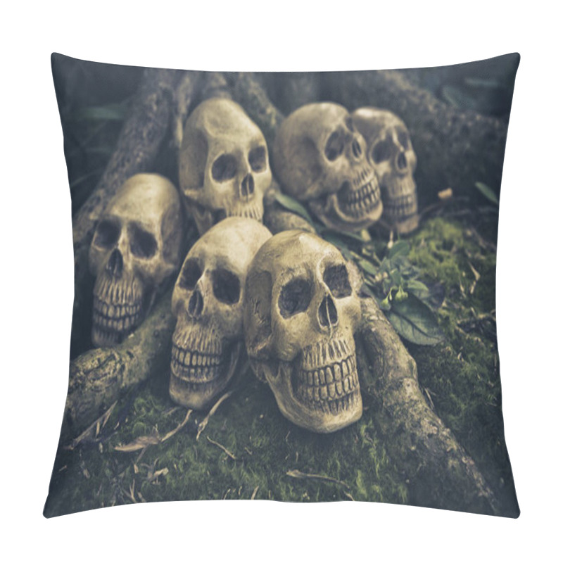 Personality  Still Life With Human Skull  On The Roots  Pillow Covers