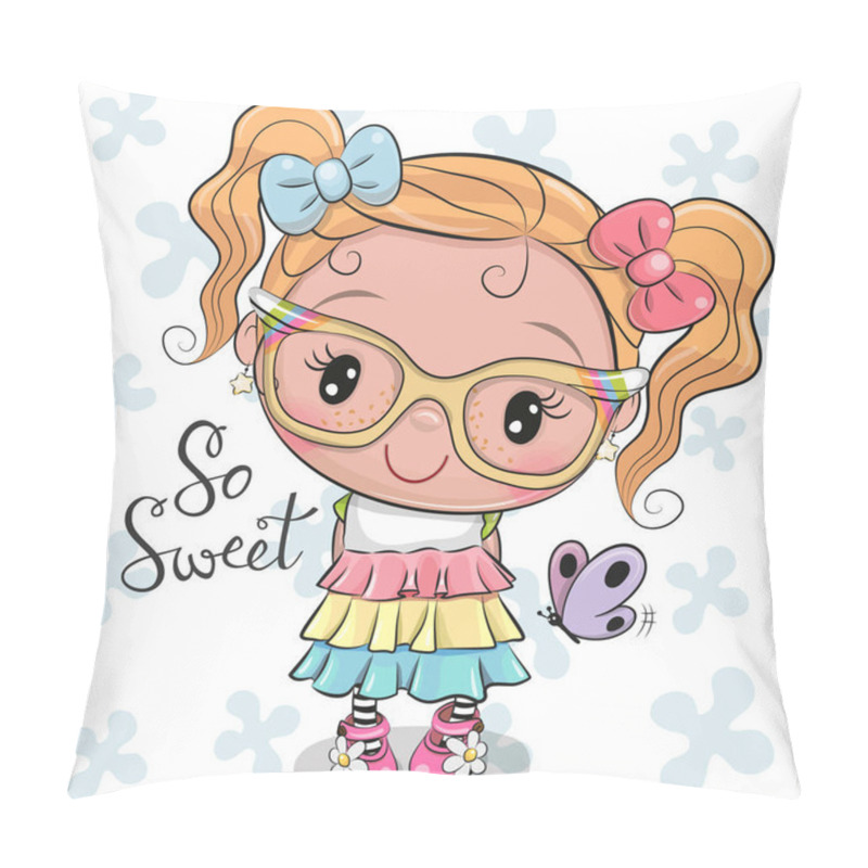 Personality  Cute Cartoon Girl In A Dress With Bows Pillow Covers