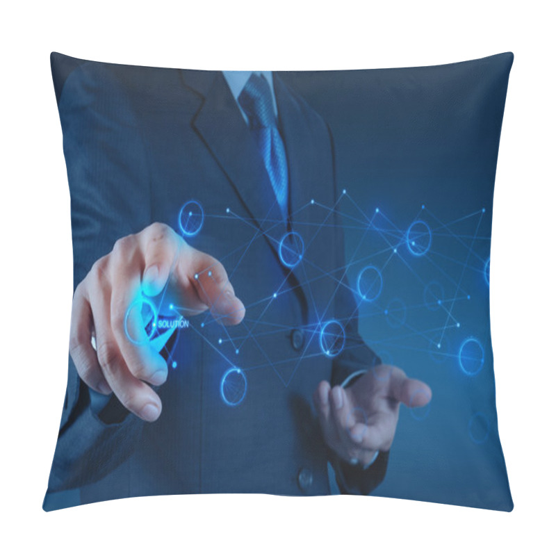 Personality  Businessman Hand Pushing Solution Graph On A Touch Screen Pillow Covers