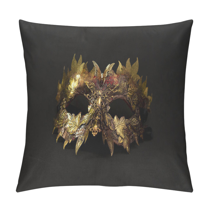 Personality  Cosplay, Venetian Mask In Gold And Red With Metallic Pieces In The Form Of Leaves. Original And Unique Design, Handmade Crafts Pillow Covers