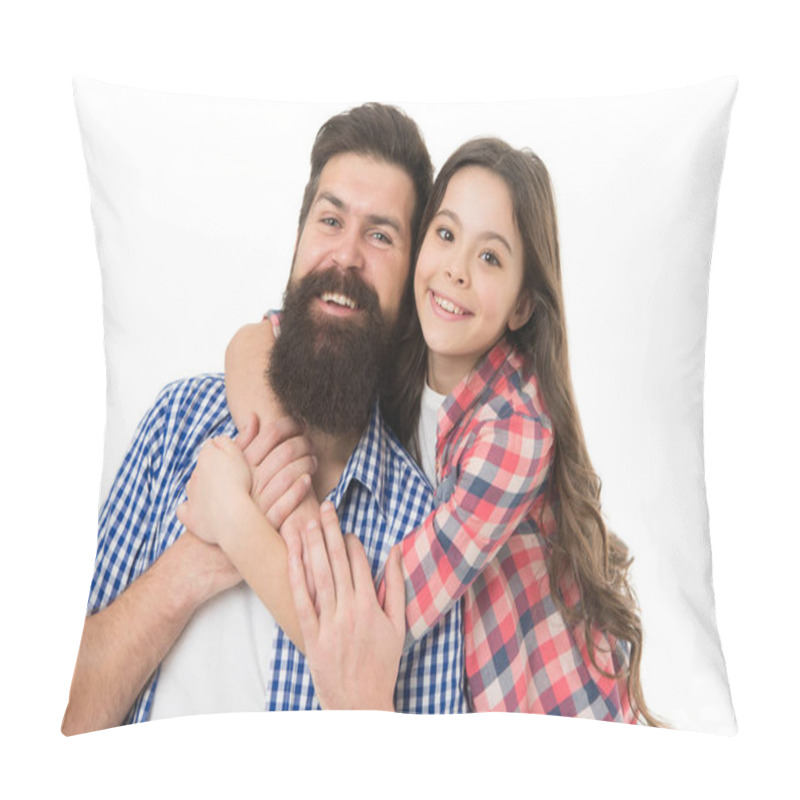 Personality  Father And Daughter Hug White Background. Best Dad Ever. Child And Dad Best Friends. Friendly Relations. Parenthood And Childhood. Fathers Day Concept. Lovely Father And Cute Kid. Happy To Be Father Pillow Covers