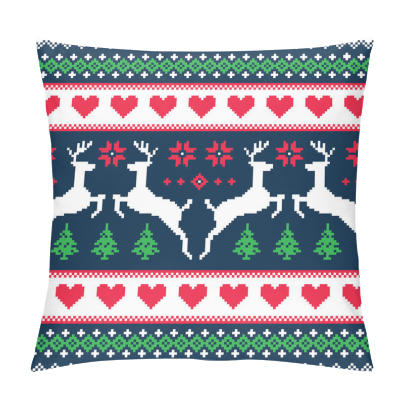 Personality  Winter, Christmas Seamless Pixelated Pattern With Deer And Hearts Pillow Covers