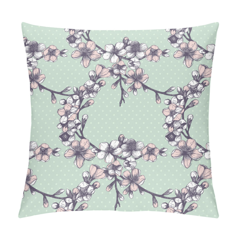 Personality  Seamless Pattern With Hand Drawn Blooming Fruit Tree Twig Pillow Covers