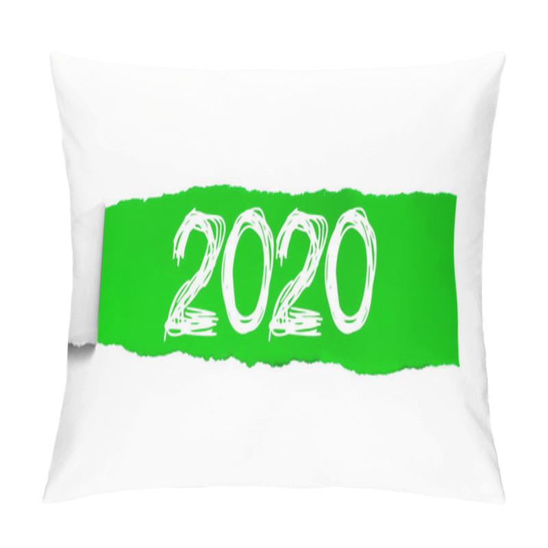 Personality  2020 Text Written Under Green Torn Paper. Christmas. New Year Concept Pillow Covers