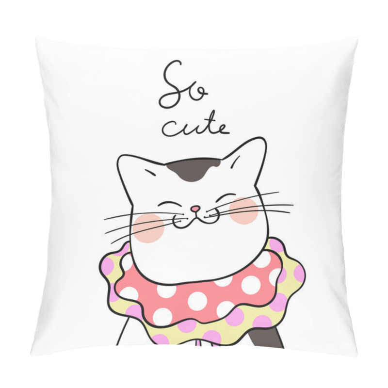 Personality  Cat With Beauty Scarf And Lettering So Cute. Vector Illustration Pillow Covers