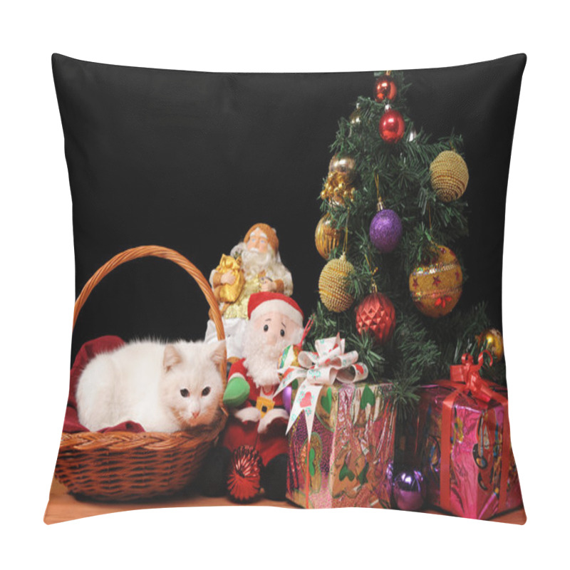 Personality  White Cat Playing With A Santa Claus Pillow Covers