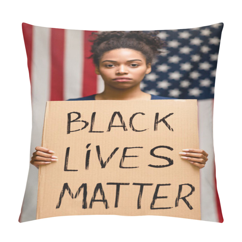 Personality  African American Woman Standing With Poster Black Lives Matter Pillow Covers