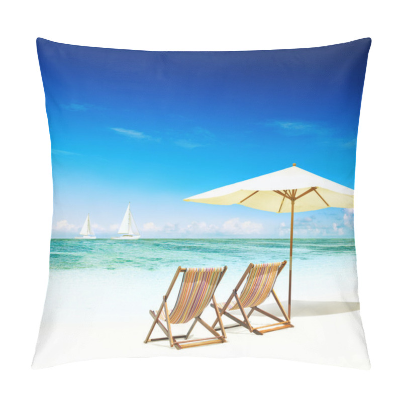 Personality  Deck Chair On Tropical Beach Concept Pillow Covers