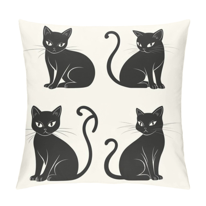 Personality  Four Artistic Black Cats With Various Poses, Showcasing Their Playful And Curious Nature. Pillow Covers