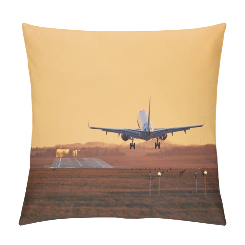 Personality  Airplane Landing At Sunset Pillow Covers