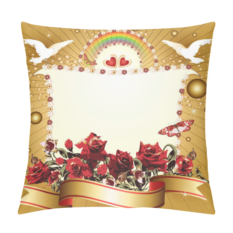 Personality  Background With Hearts And Banner With Flowers Pillow Covers