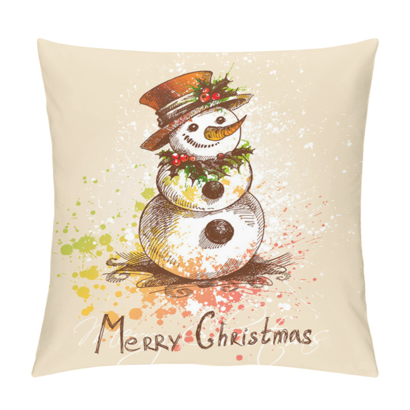 Personality  Snowman. A Sketch Made By A Pen With Spots And Sprays Pillow Covers