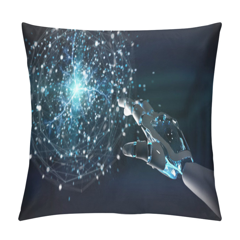 Personality  Intelligent Robot Humanoid Using Digital Global Network With His Hands 3D Rendering Pillow Covers