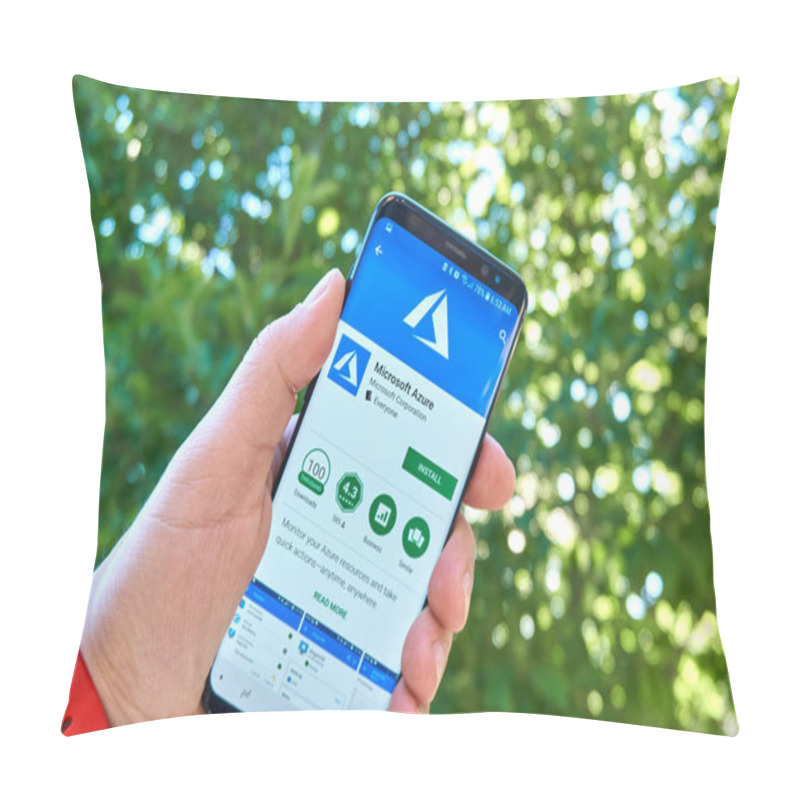 Personality  MONTREAL, CANADA - August 28, 2018: Microsoft Azure Android App On Samsung S8 Screen. Pillow Covers