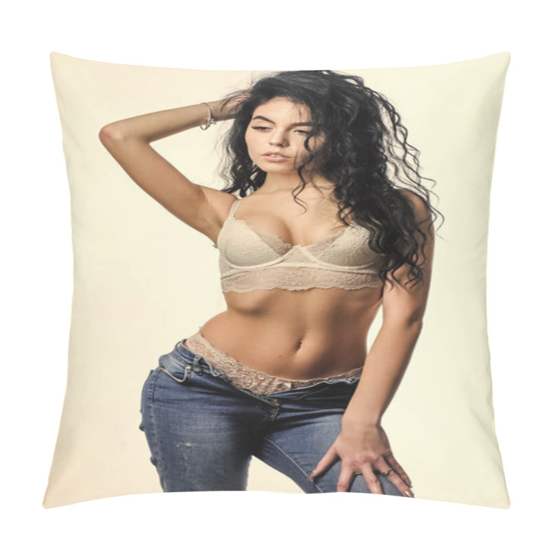 Personality  Passion And Lust. Sexy Woman Isolated On White. Fitness And Dieting. Erotic Lingerie For Love Games. Sensual Woman With Perfect Body. Fashion Beauty. Desire And Temptation Pillow Covers