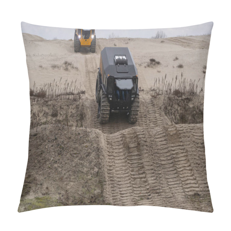 Personality  Two Off-road Vehicles Driving In A Sandy Area Pillow Covers