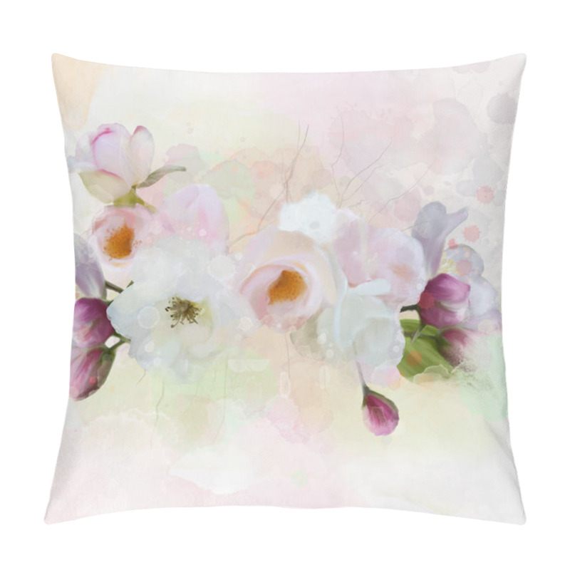 Personality  Spring And Summer Flowers Collection  Composition Of White Roses And Violet Cherry Blossoms Pillow Covers